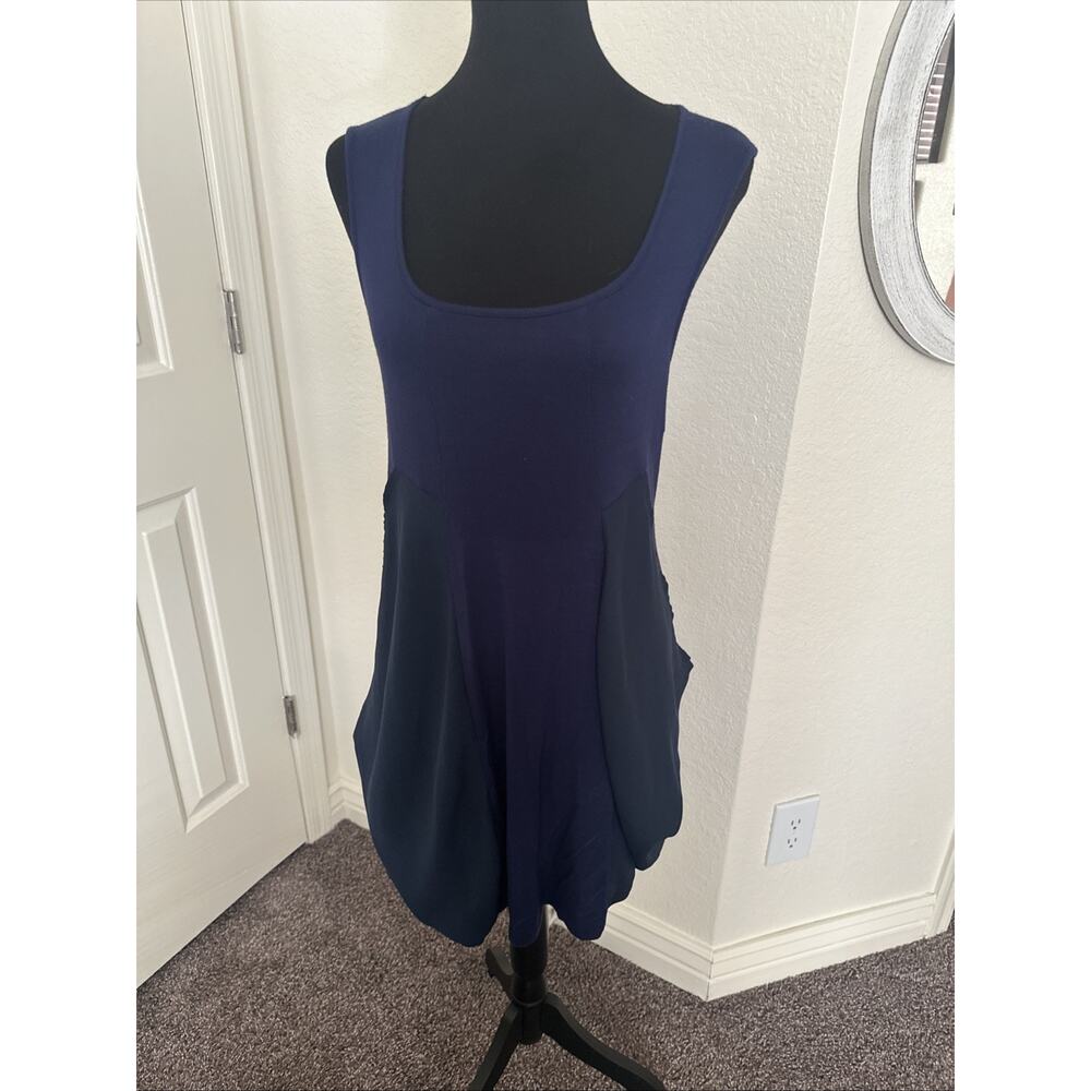 Patrizia Luca Milano Blue Navy Midi Dress Pockets Size Artsy Lagenlook Small